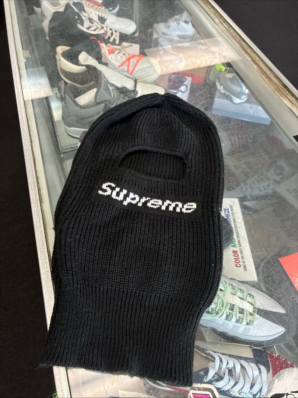 Supreme New Era Black Knit Balaclava Ski Mask Unisex Winter Logo Used Rare